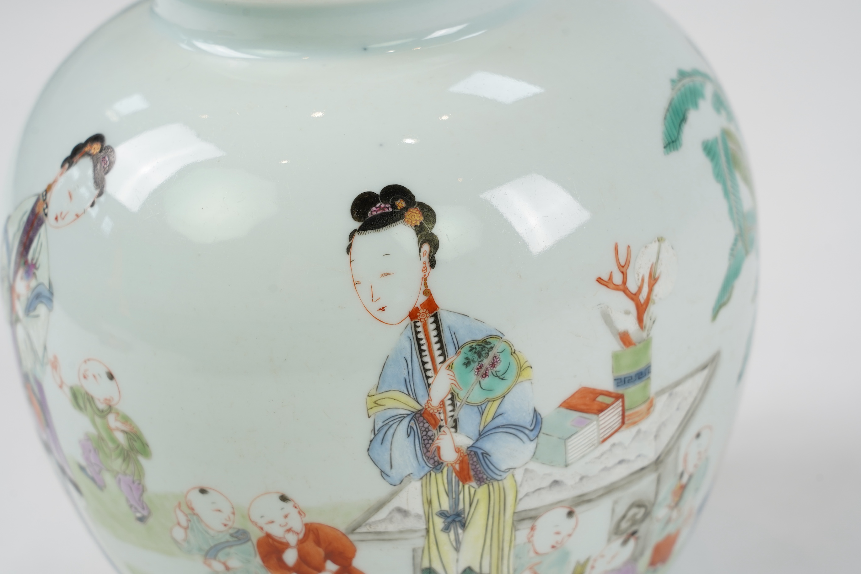 A Chinese famille 'boys' ovoid jar